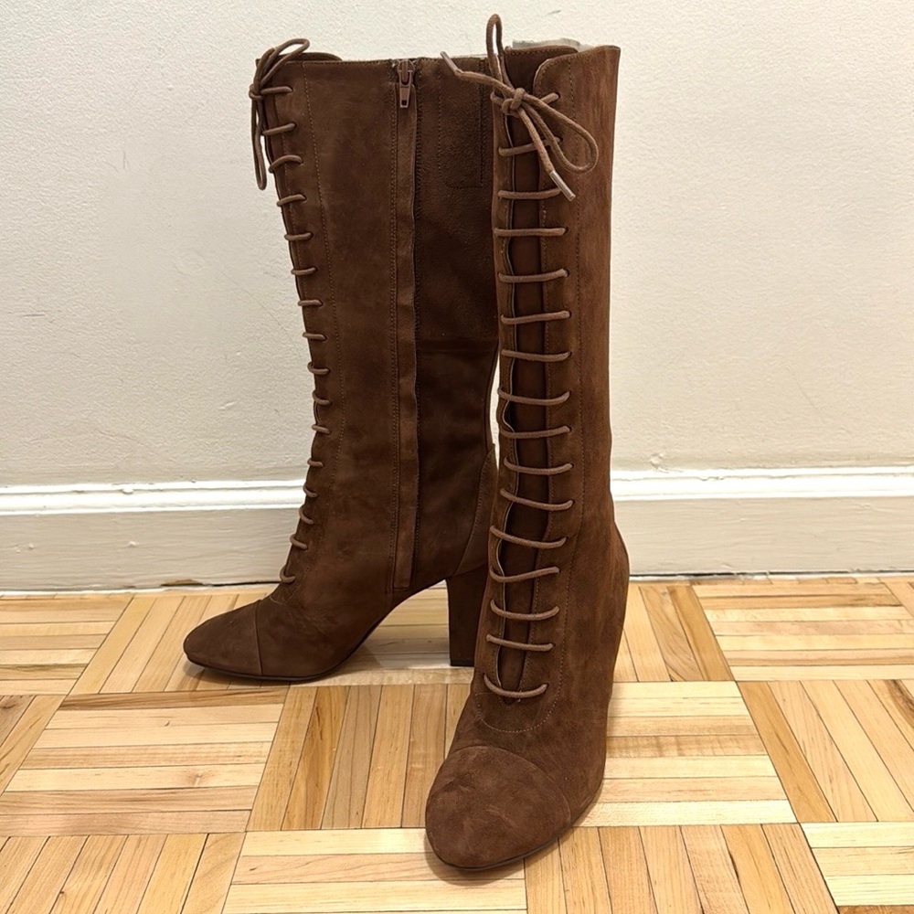 Nine West Brown Lace-Up Knee-High Boots (Size 8)